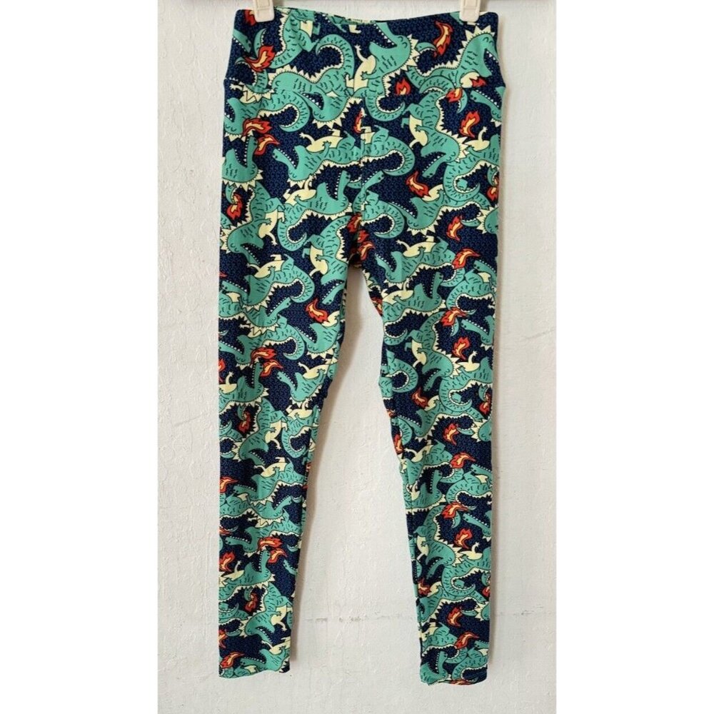 LulaRoe Leggings One Size Dragons Fire Dragon OS Green Blue HTF UNICORN Buttery
